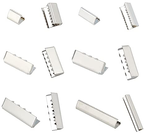 PandaHall 42 Crimp Endverschlüsse 6 Größen Band Crimp Ends Platin Lederband Crimps Messing Gürtelschnalle Endspitze Für Kleidung DIY Lederhandwerk Gürteltasche Schmuckherstellung, 10/15/20/25/30/35 mm