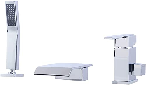 3 Loch Badewannenarmatur Wasserfall Wannenrandarmatur Wannenarmatur Heißes und Kaltes Wasser Badewanne Wasserhahn Messing Chrom Einhebel Wannenmischer mit Handbrause und Brauseschlauch,B (Size : B)