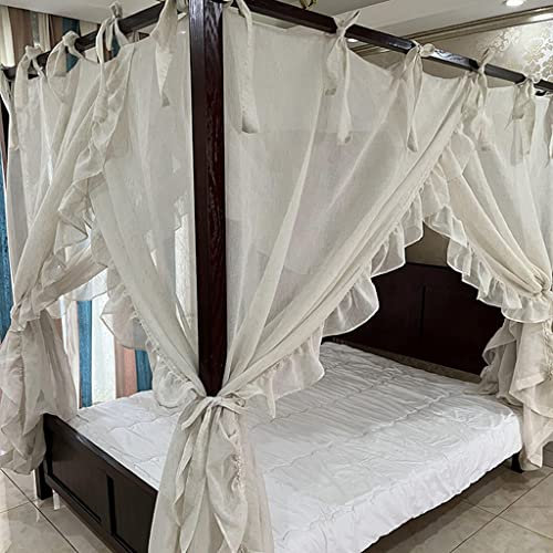UNICOKA Eleganter Prinzessinnen-4-Eckpfosten, romantisch für Mädchen und Frauen, Bettvorhang, Baldachin für Erwachsene, Hochzeit, Schlafzimmer, Kinderzimmer, Dekoration (Typ 2, Beige-Weiß, King-Size