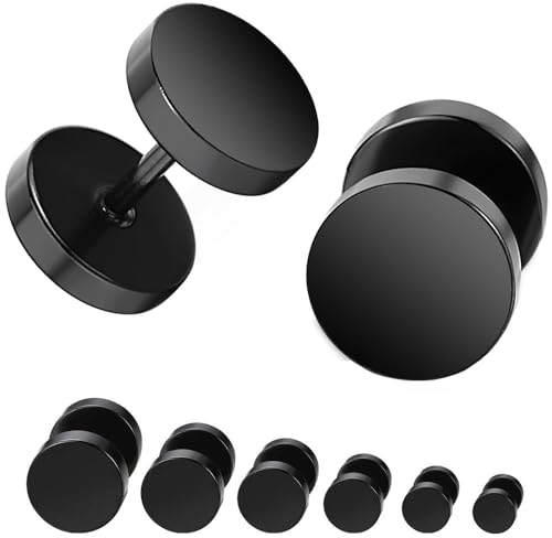 Ozmw 6 Paar Ohrstecker Schwarz Fake Plugs Ohrringe 5-10mm, Edelstahl Ohrstecker Schwarz Poliert Taper Plugs Tunnel Doppelseite