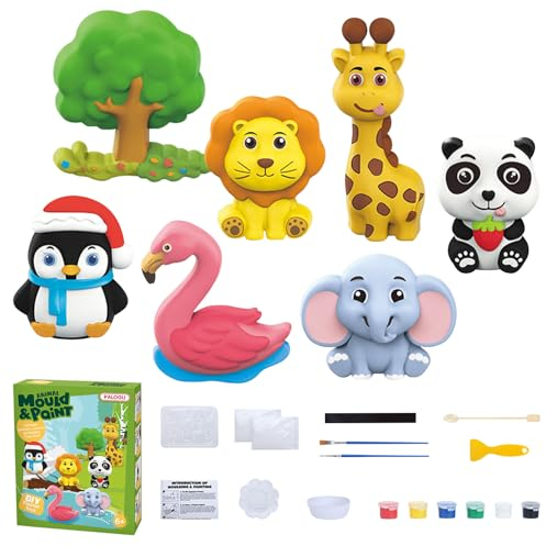 WithFlying Tier Spielzeug KreativeKraft Weihnachtsdeko Basteln Kinder DIY Gipsfiguren zum Bemalen，Tier Malset für Kinder，Tier Figuren Bastelset (Tier)