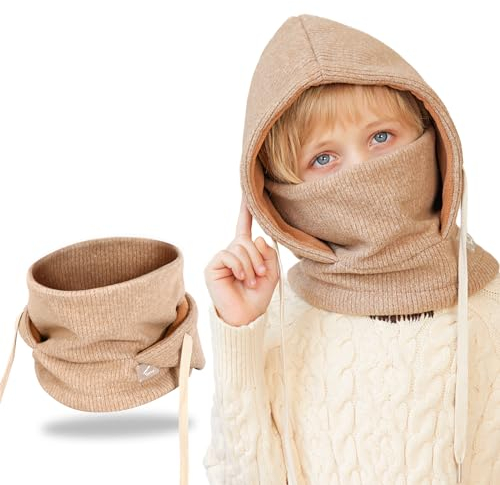 AYPOW Kinder Winter Thermo Fleece Sturmhaube 4-10 Jahre, Multifunktionale Winddichte Gesichtsmaske Skimaske, Warme Strick Fleece Mütze Kapuze Halswärmer Schal für Jungen Mädchen Outdoor-Aktivitäten