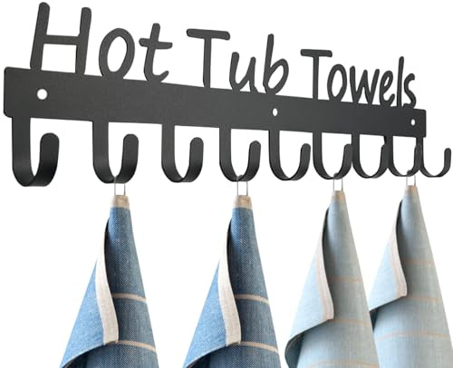 GreatMH Toallero negro para piscina, toallero para exteriores, para ganchos de toallas de piscina, colgador de toallas para albornoces, ropa, 9 ganchos (bañera de hidromasaje negra)
