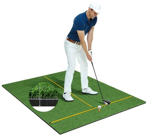 COSTWAY Tappeto da Allenamento Golf 3-in-1, Tappetino da Allenamento in Erba Sintetica con 2 Punte da Golf, 2 Aste di Allineamento e 3 Fori Preforati per le Punte (152 x 117 x 2,7 cm)