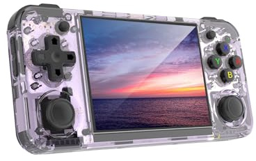 RG35XX H - Consola de juegos portátil retro con pantalla IPS de 3.5 | Linux OS incorporado 64G + 128G TF reproductor de video portátil de bolsillo retro consolas de videojuegos con funda púrpura