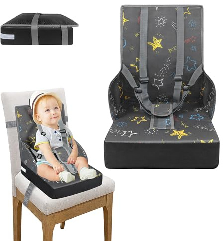 YRHome Rehausseur de Siège pour Enfant Gris Pliable - Dossier et Booster Réglable pour Bébé - Ceinture à Trois Points - Mobile pour la Maison et les Déplacements