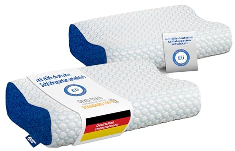 alpha mat®️ Nackenstützkissen Seitenschläfer & Rückenschläfer | Orthopädisches Kissen gegen Nackenschmerzen mit Ventilation und Kühlender Stoff Alpha Cool | Ökotex Bio Wolle Bezug (Discovery 2er Set)