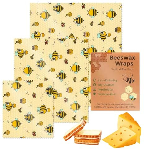 Bienenwachstücher wiederverwendbar, Bienenwachstuch | Nachhaltige wiederverwendbare Bio-Zero-Waste-Lebensmittelaufbewahrung aus Bienenwachs | 3 Stück Bienenwachsfolie