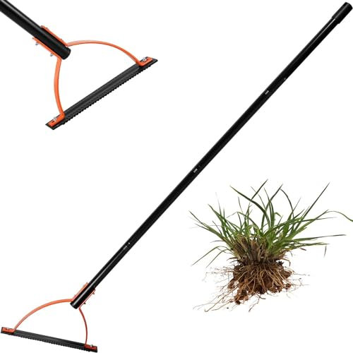 HLGKBY Fouet à Herbe Manuel, Outil de désherbage à Manche de 60 Pouces de Long avec Lame en Acier tranchante dentelée à Double Tranchant, Coupe-Herbe Manuel, Coupe-Gazon, Outil Manuel de Coupe