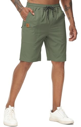 YuKaiChen Men's Shorts Classic Fit Twill Summers Casual Shorts with Zip Pockets