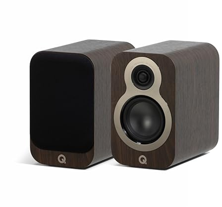 Q Acoustics 3010c - Par de altavoces compactos para estantería Claro Walnut, tipo de carcasa réflex de 2 vías, controlador de graves de 4 pulgadas, tweeter de 0.9 pulgadas, altavoces estéreo