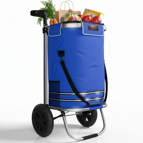 Juskys Chariot de Courses 3 en 1 avec 2 Roues pour Le Shopping - Sac Amovible de 56 L - Chariot Pliable & Moderne - Chariot de Courses Bleu foncé