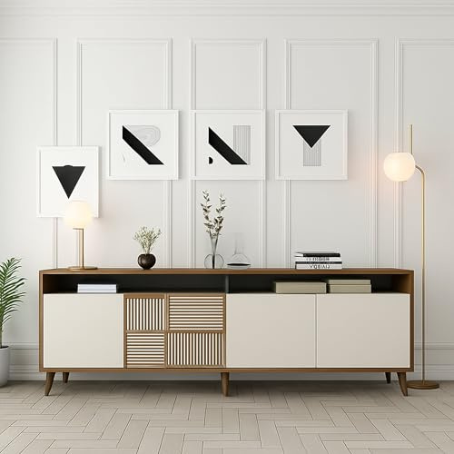 Dmora - Buffet Rotanev, Buffet du Salon, Commode de Salon, Garde-Manger de Cuisine, 180x35 h79 cm, Noyer et Crème