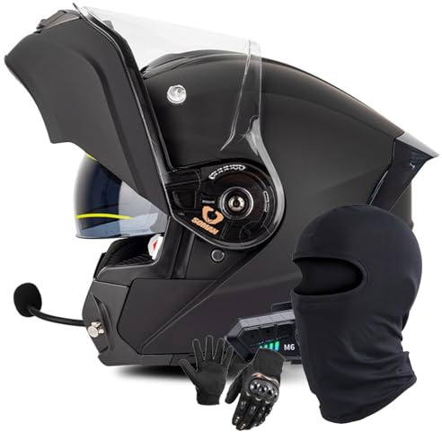 Caimcie Klappbarer Modularer Helm Integralhelm Motorrad Mit Doppelvisier DOT/ECE Genehmigt Motorrad Integrierter Helm Rollerhelm Motocross Helm for Damen Herren E,4XL/67-68CM