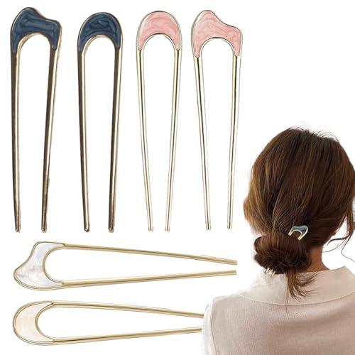 ZORVUJI 6Pcs French Hair Pins, U Shaped Metal Hairpins, 2 Prong Updo Chignon Pins, Vintage Hair Fork for Weddings, Dating, Girls, Women Hair Accessories