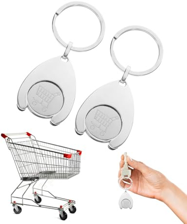 BNREOZA Porte-clés 2 pièces avec jeton de caddie en argent, porte-clés jeton de caddie en alliage de zinc, argent