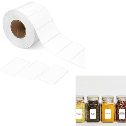 1000 Self Adhesive Address Labels Blank Roll 60mm x 30mm, White Sticker (Fridge Jam Spice Jar) Sticky Stickers for Office Kitchen Home Printer, White Food Labels for Catering Food Jars