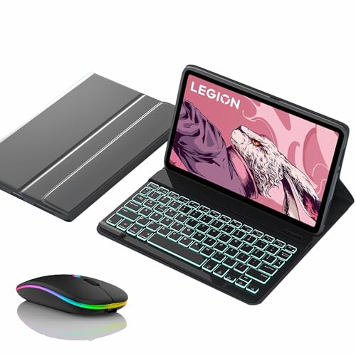 JZCZMCE Tastatur Hülle für Lenovo Tab M10 FHD Plus (2nd Gen) 10.3 (TB-X606F/TB-X606X), Magnetische Abnehmbare Kabellose Beleuchtete Tastatur mit Bluetooth-Maus,Schwarz