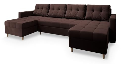Masseno Ecksofa Milo U mit Schlaffunktion U-Form, Sofa mit Bettkasten, Wohnzimmersofa, Couch, Soffa, Bettsofa, Couchgarnitur- Braun, Kronos 06