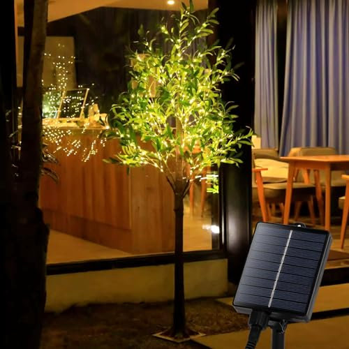 Aigostar Árbol de Olivo Artificial con Luces LED Solares 120 cm, 150 LED, 8 Modos, IP65 Impermeable, Ideal para Decoración de Jardín, Terraza, Navidad y Eventos (Color Blanco Cálido 2700K)