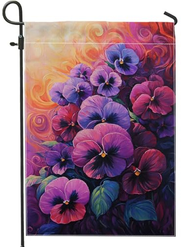 Bandiera da giardino vibrante del pensiero del pensiero, decorazione floreale viola primaverile estate, striscione per prato esterno su entrambi i lati, decorazione colorata per la casa per feste in