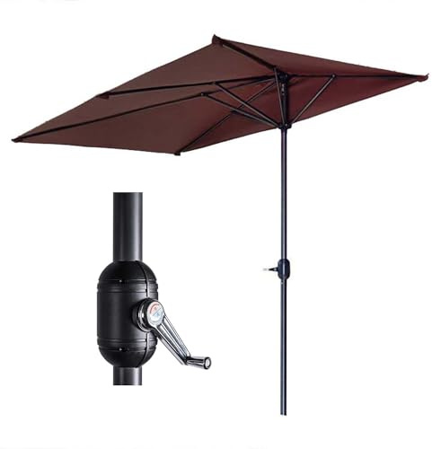 Outdoor Patio Half Umbrella Wall-Mounted 200cm/6.5ft Cantilever Parasol with Crank - Coffee Color Ideal for Garden Porch & Deck Sunshade