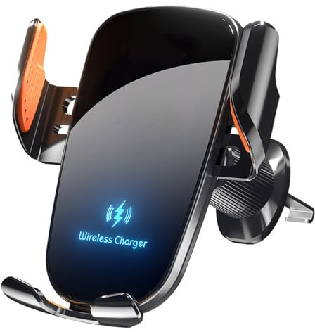 Denash Chargeur de Voiture sans Fil, 15W Crampant Automatique à Chargement Rapide Évent de Téléphonie Air, Téléphone Anti Slip Triple Arm Grip Car Moupteur pour 4,7-7,2 