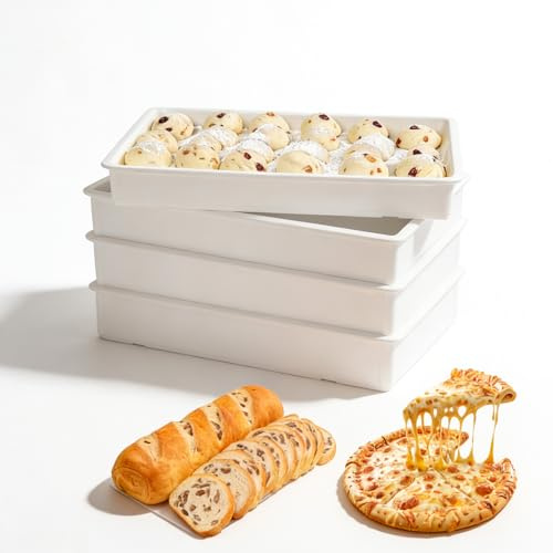 HAKKA FOOD PROCESSING 4 Pack Pizza Dough Proofing Box, 22.8L Commercial Dough Fermentation Tray 60x40x9.5cm Stackable Plastic Bread Storage Box (4 Box)