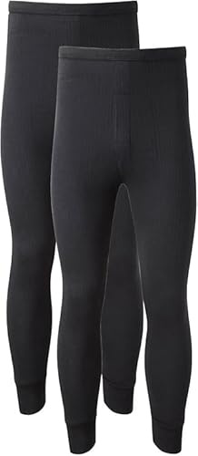 BLOOM BLENDS Pack of 2 Men’s Thermal Trousers Long Johns – Warm Winter Baselayer Underwear with 0.45 TOG Rating – Soft Cotton Blend, High Rise, Machine Washable, (Medium, Black)