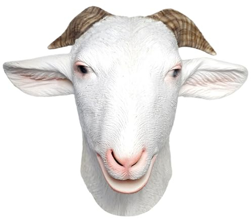 Licsaliwe Masque de chèvre réaliste avec bois, 12 pouces de latex en latex Animal Full Face pour Noël Halloween