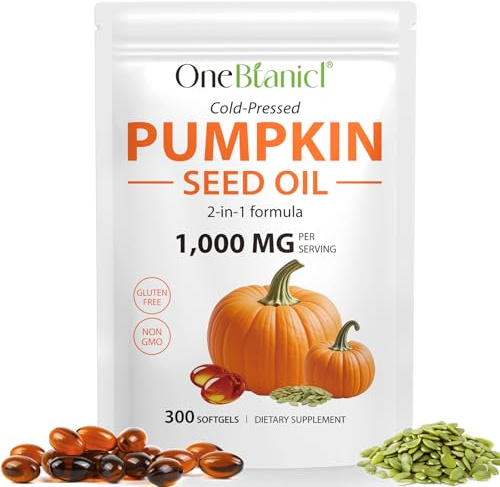 Premium Pumpkin Seed Oil, 3000mg Per Serving, 2 in 1 Cold Pressed Pumpkin Seed Oil for Hair, Urinary, Bladder & Prostate Health, Skin Care - Non-GMO, Gluten - Free 300 Softgels (1)