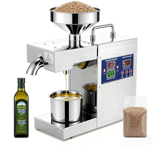 LYNNEYING Pressa per Olio Domestica Elettrica, Pressa per Olio Fredda e Calda, Senza Fumo, Produttore di Olio di Semi 820W, Temperatura Regolabile per Nocciola/Macadamia/Semi di Zucca