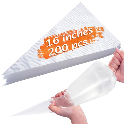 16 Inch Disposable Piping Bags, 200 Pack Large Pastry Bags, Clear and Strong Icing Bags for Cake Decorating, Baking and Cooking