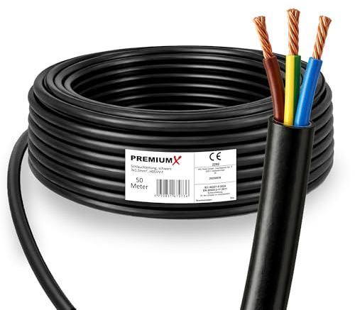 PremiumX Schlauchleitung H05VV-F 3x1,5 mm² - Flexible PVC Anschlussleitung für Elektroanschlüsse im Innenbereich - 50 Meter