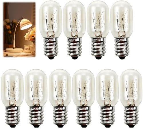 10Pcs 15W E14 Screw Salt Lamp Bulb 240V Mini Wax Warmer Night Light for Himalayan Freezer Fridge Ovens Lamp Warm White 2700K for Edison Screw Pygmy SES Sewing Machine Bulb T20 E14