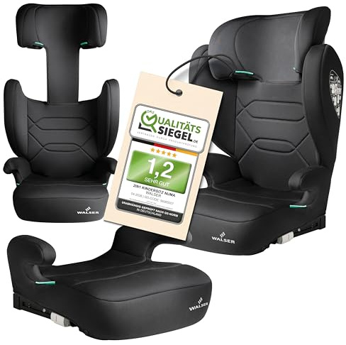 WALSER Seggiolino auto Premium Numa, rialzo bambino 2in1 ISOFIX schienale rimovibile + poggiatesta regolabile 3-8 anni 100-150 cm ultima normativa ECE R 129, rialzo auto nero