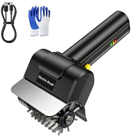 Cepillo de parrilla eléctrico, limpiador de parrilla eléctrico recargable 1500 rpm, 100 min de duración, cabezal de cepillo de acero inoxidable intercambiable, seguro para todas las parrillas, regalo