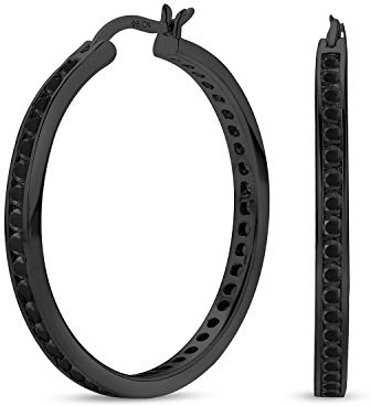 Schwarz Auf Schwarzem Cubic Zirkonia Pave Cz Große Aussage Große Ohrringe Für Frauen Ip Vergoldet .925 Sterlingsilber 1,5 Zoll Durchmesser