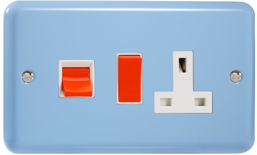Varilight 45A Cooker Panel with 13A Double Pole Switched Socket Outlet (Red Rocker) Duck Egg Blue