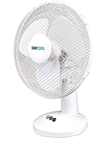 STAYCOOL 16in / 40cm Desk Fan / 3 Speed Settings / 90 Degree Oscillation/Adjustable Vertical Tilt / 50w / Mesh Safety Grill/Quiet Motor/Low Noise/Table Fan / F1021WH / White