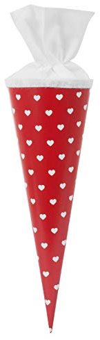 goldbuch 93 012 Geschwistertüte Herzen, Schultüte aus Lackarton mit Herzenmuster, Geschenkverpackung mit weißem Filzverschluss (ohne Verschlussband), Zuckertüte rund, Länge 35 cm, Ø 11,5 cm, Rot