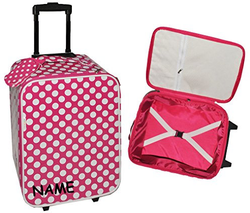 alles-meine.de GmbH Trolley - pink/rosa weiße Punkte - incl. Name - beschichtet in Lackoptik - für Kinder Mädchen Trolly - gepunktet Stoff Kindertrolley Kindertrolly wasserabwe..