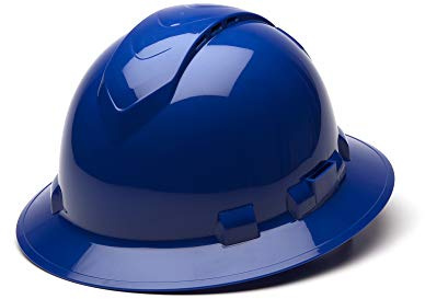 Pyramex Ridgeline Full Brim Hard Hat, 4-Point Ratchet, Vented Blue