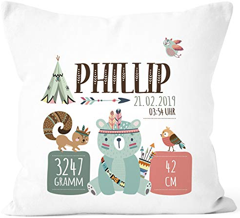 SpecialMe® personalisierbares Kissen zur Geburt Boho, Geburtskissen für Jungen & Mädchen, Namenskissen Geschenk Geburt Baby, Kissen-Bezug ohne Füllung weiß Unisize