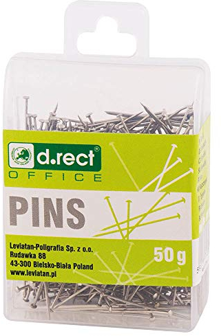 D.RECT Stecknadeln in Kunststoffbox 50g, ca. 950 Stück - Hergestellt aus Stahl - Nützlich für Schneiderei und Büro