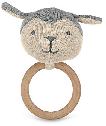 Sterntaler Strick-Greiffigur Hase mit Holz Greiffring, Alter: 0-36 Monate, Bio Baumwolle, Größe: 12,5 x 7 cm, Farbe: Silber