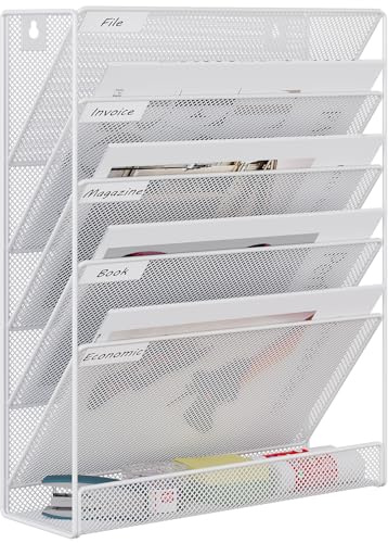 EasyPAG 6 nivåer A4 nät i bricka hängande väggfilhållare brevorganiserare tidningsförvaringsställ, vit