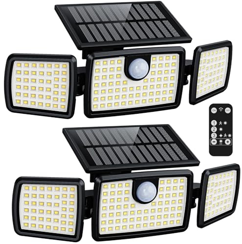 MIHANI Solar Lights Outdoor, Quick Charge Solar Motion Deck Lights Outdoor for Deck with High Brightness, Larger Built-in Tempered Glass Panel, Sensitive PIR Motion Inductor (Remote,2 Pack)