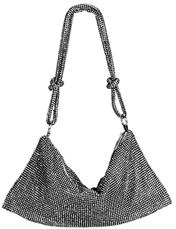 TOPCHANCES Silberne Clutch Tasche Strass Damen Abend Handtasche Glitzernde Strass Geldbörsen mit geknoteter Volldiamantkette für Party, Schwarz