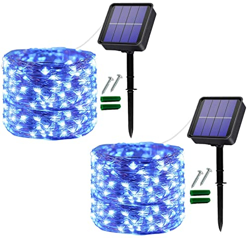 Useber Luci Solari Esterno,[2 Pezzi] 12M 120LED LED Catena Luminosa Esterno Filo Luci Led,8 Modalità Impermeabile Lucine da Esterno Decorative per Balcone,Giardino,Terrazza,Matrimoni,Feste (Blu)